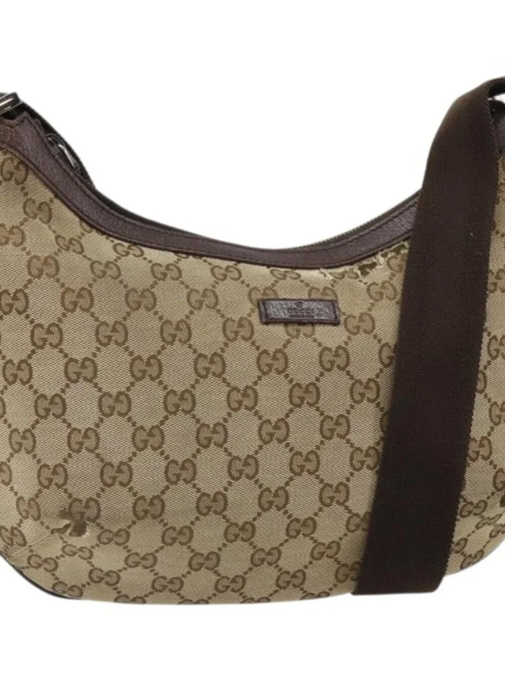 GUCCI GG Canvas Shoulder Bag Beige Gold 181092 Auth SW2067
